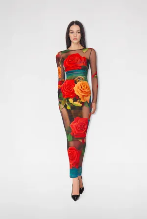 Stella Floral Mesh Bodycon Dress - Multicolor