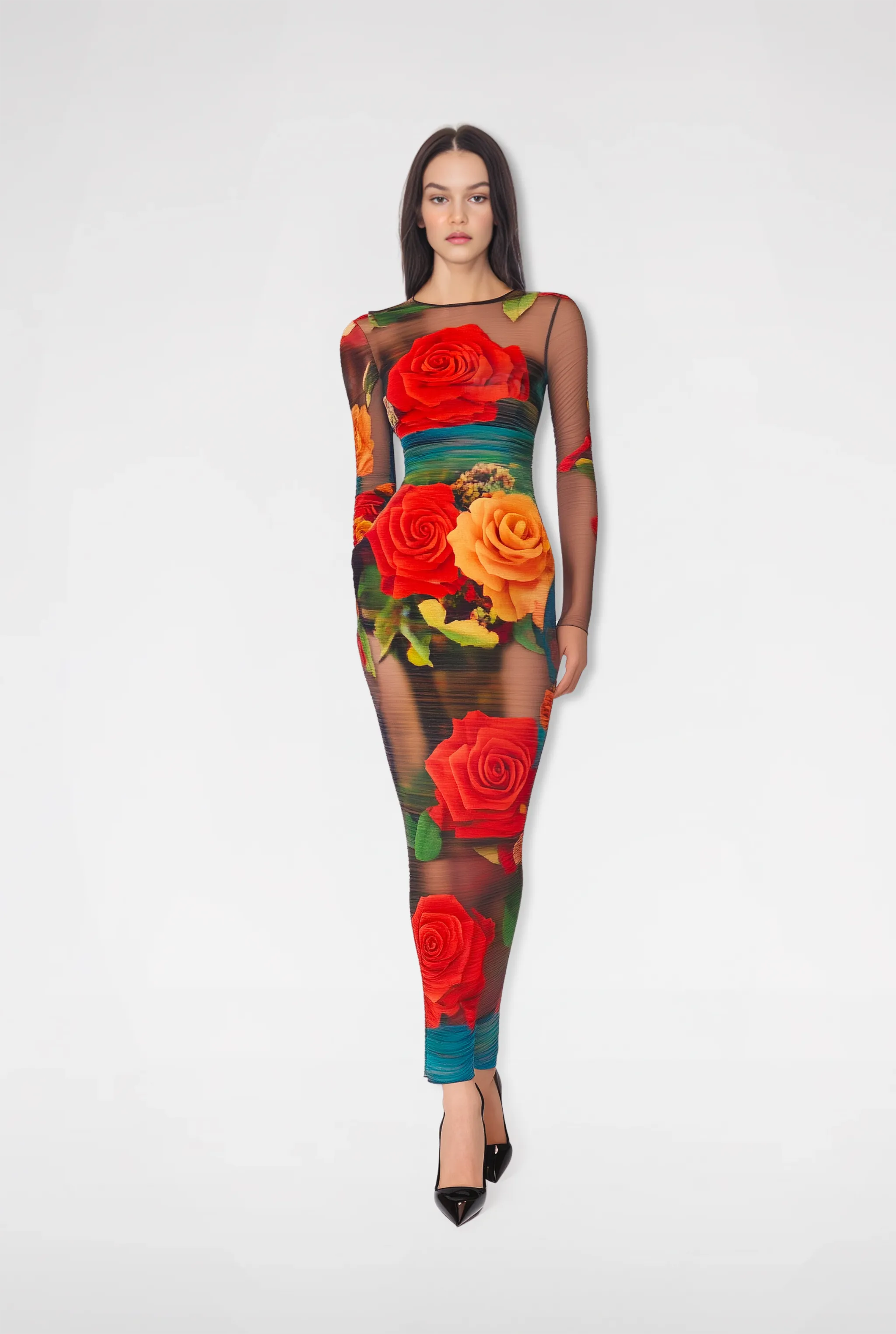 Stella Floral Mesh Bodycon Dress - Multicolor