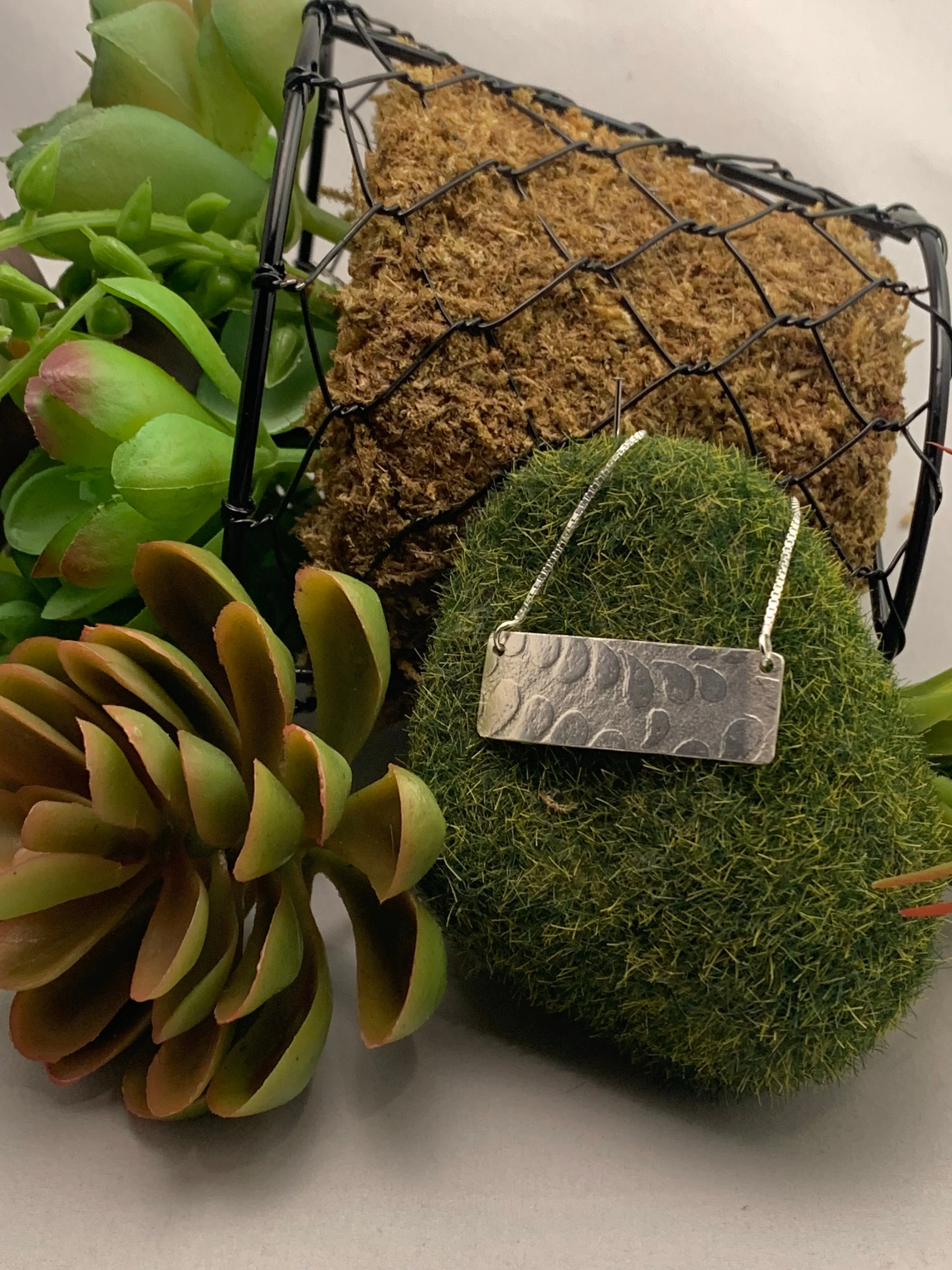 Sterling Silver Horizontal Bar Pendant, Patterned