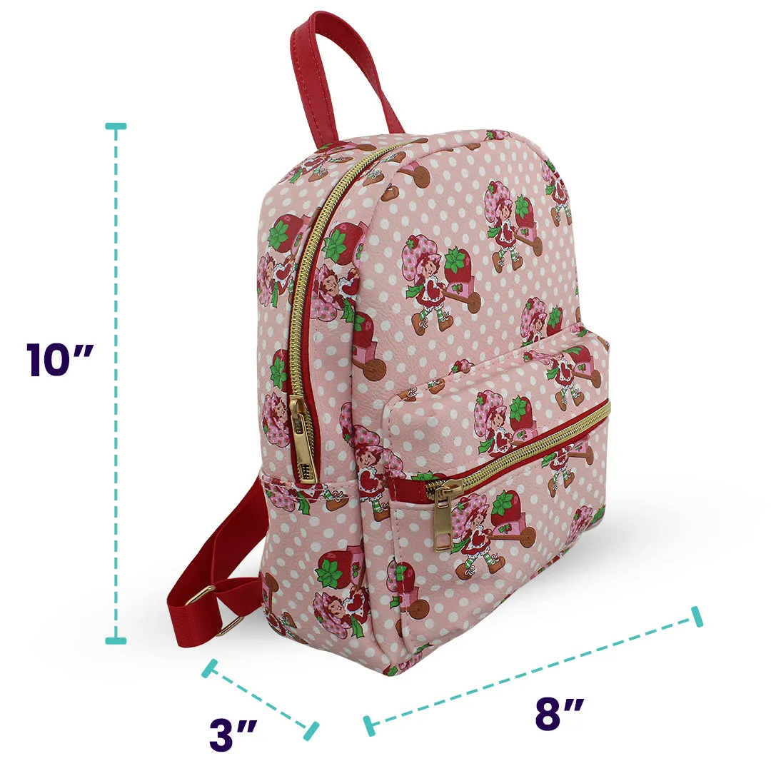Strawberry Shortcake Mini PU Leather Backpack Purse with Adjustable Straps 10 In