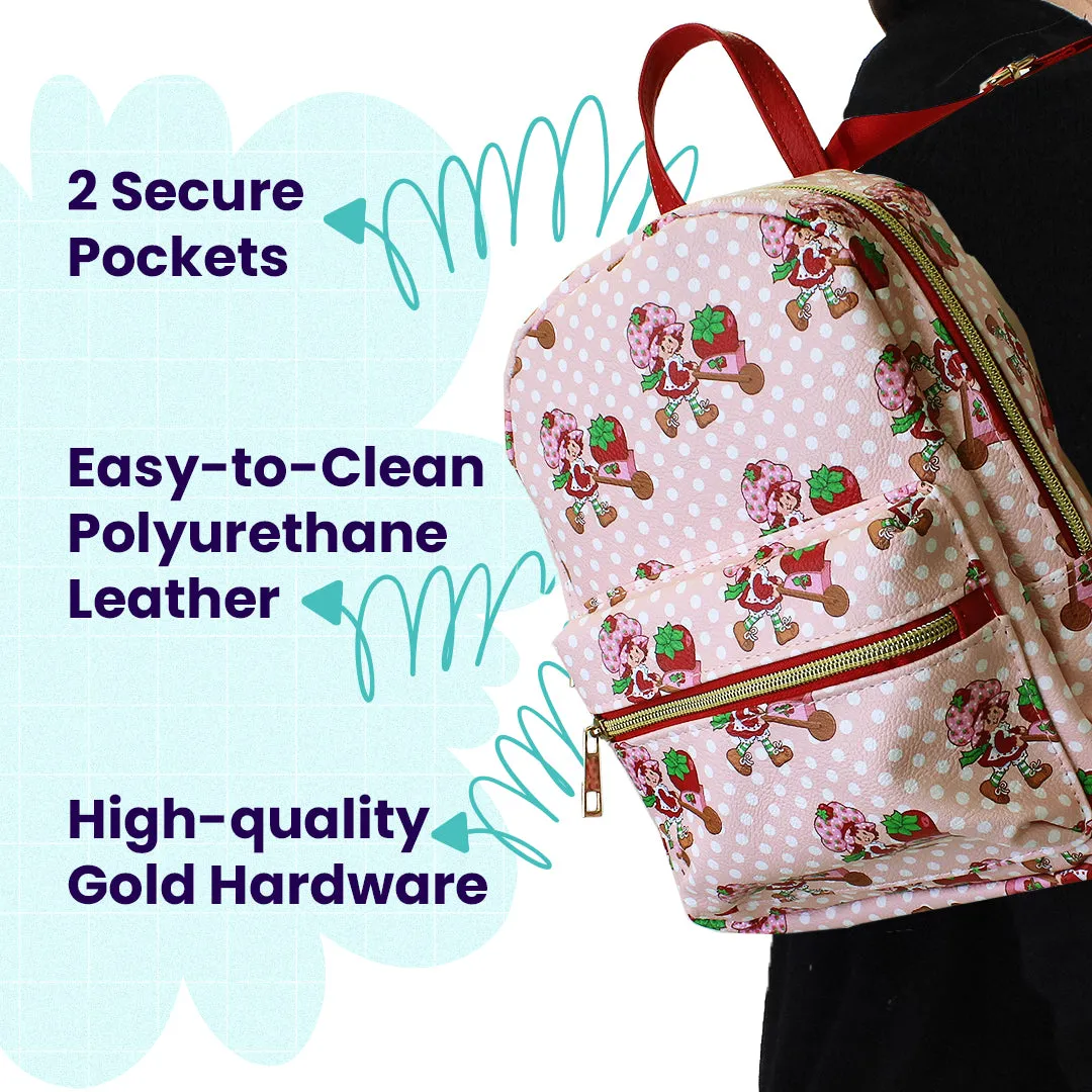 Strawberry Shortcake Mini PU Leather Backpack Purse with Adjustable Straps 10 In