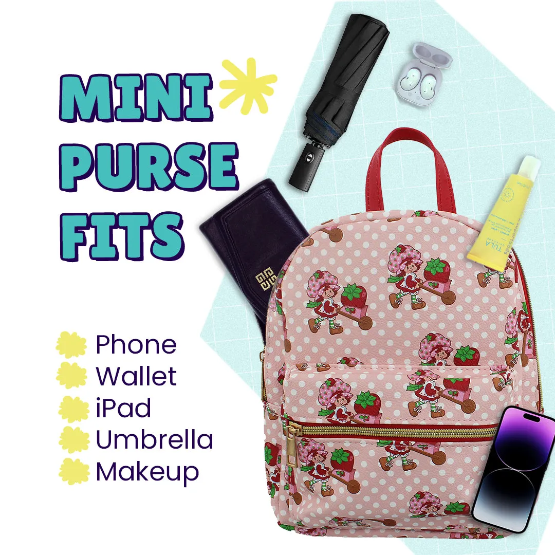 Strawberry Shortcake Mini PU Leather Backpack Purse with Adjustable Straps 10 In