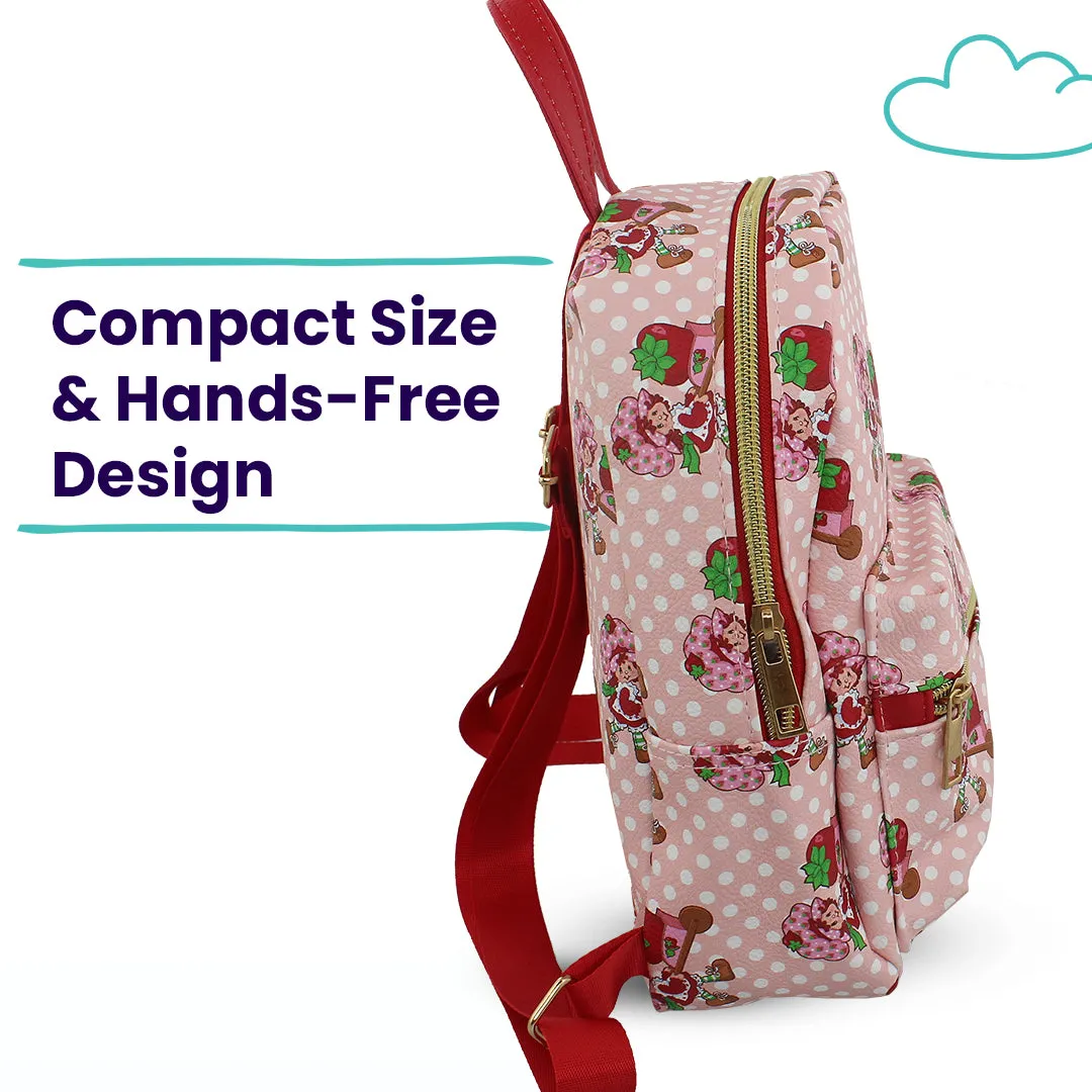Strawberry Shortcake Mini PU Leather Backpack Purse with Adjustable Straps 10 In