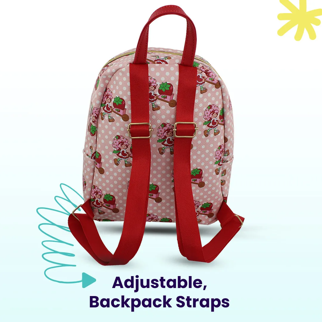 Strawberry Shortcake Mini PU Leather Backpack Purse with Adjustable Straps 10 In
