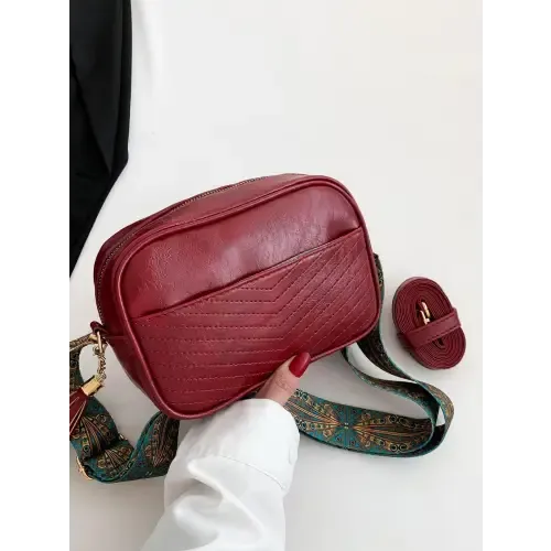 Stylish Brown Leather Crossbody Bag with Trendy Printed Strap Cassette