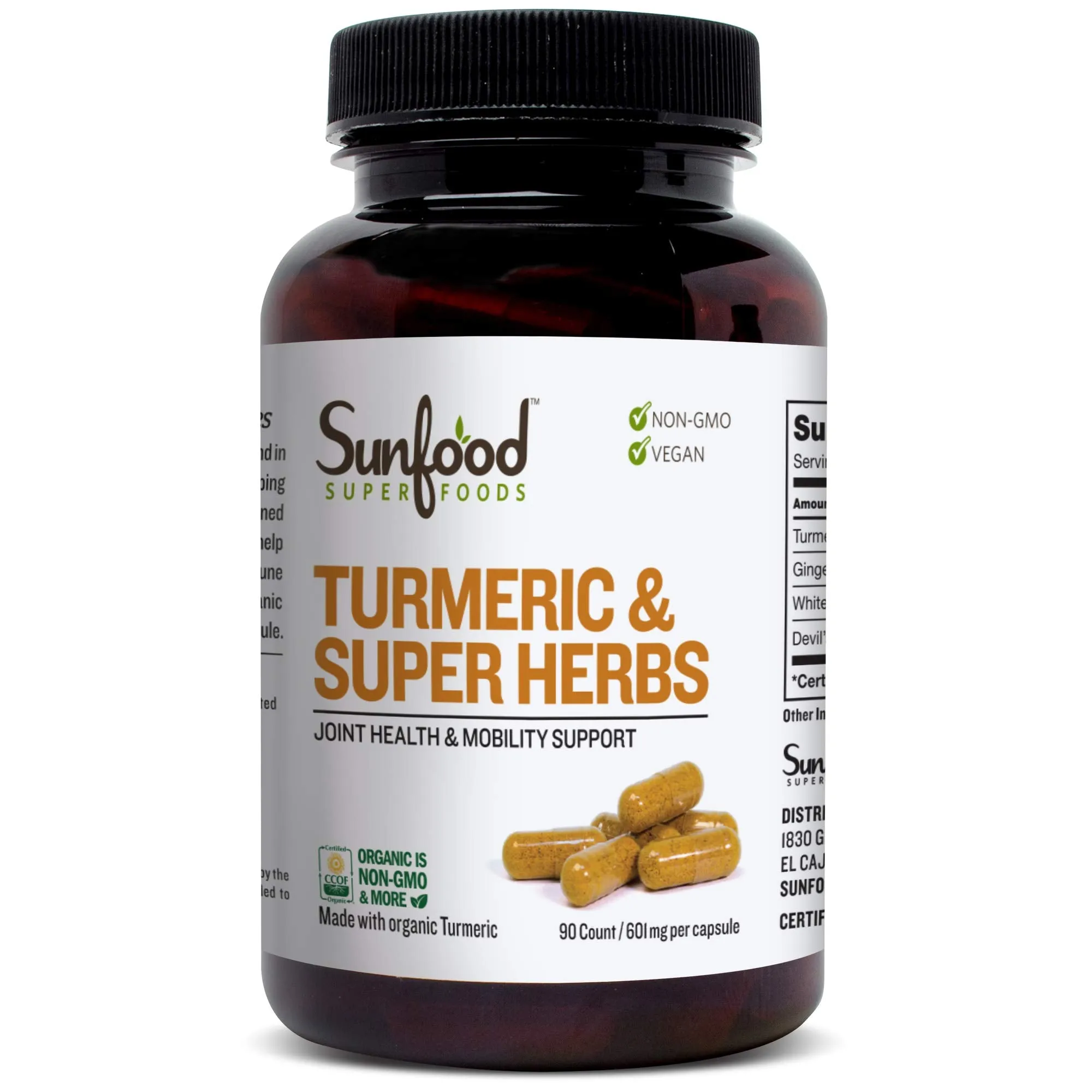 Sunfood - Cápsulas tormericas y superhierbas, 601 miligramos, 90 unidades