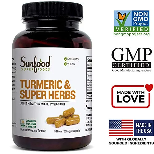 Sunfood - Cápsulas tormericas y superhierbas, 601 miligramos, 90 unidades