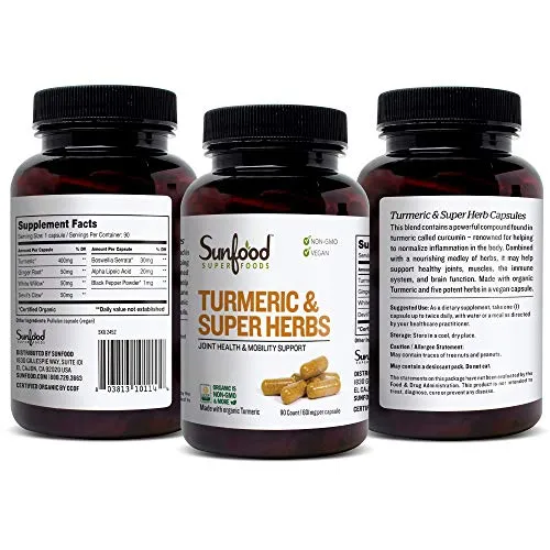 Sunfood - Cápsulas tormericas y superhierbas, 601 miligramos, 90 unidades