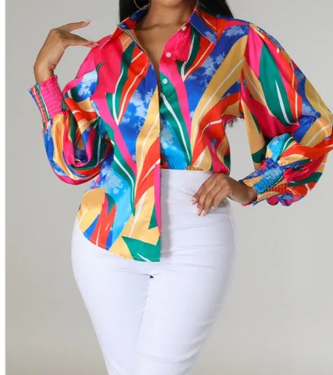 “Sylvia” Mixed Print Top