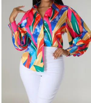 “Sylvia” Mixed Print Top