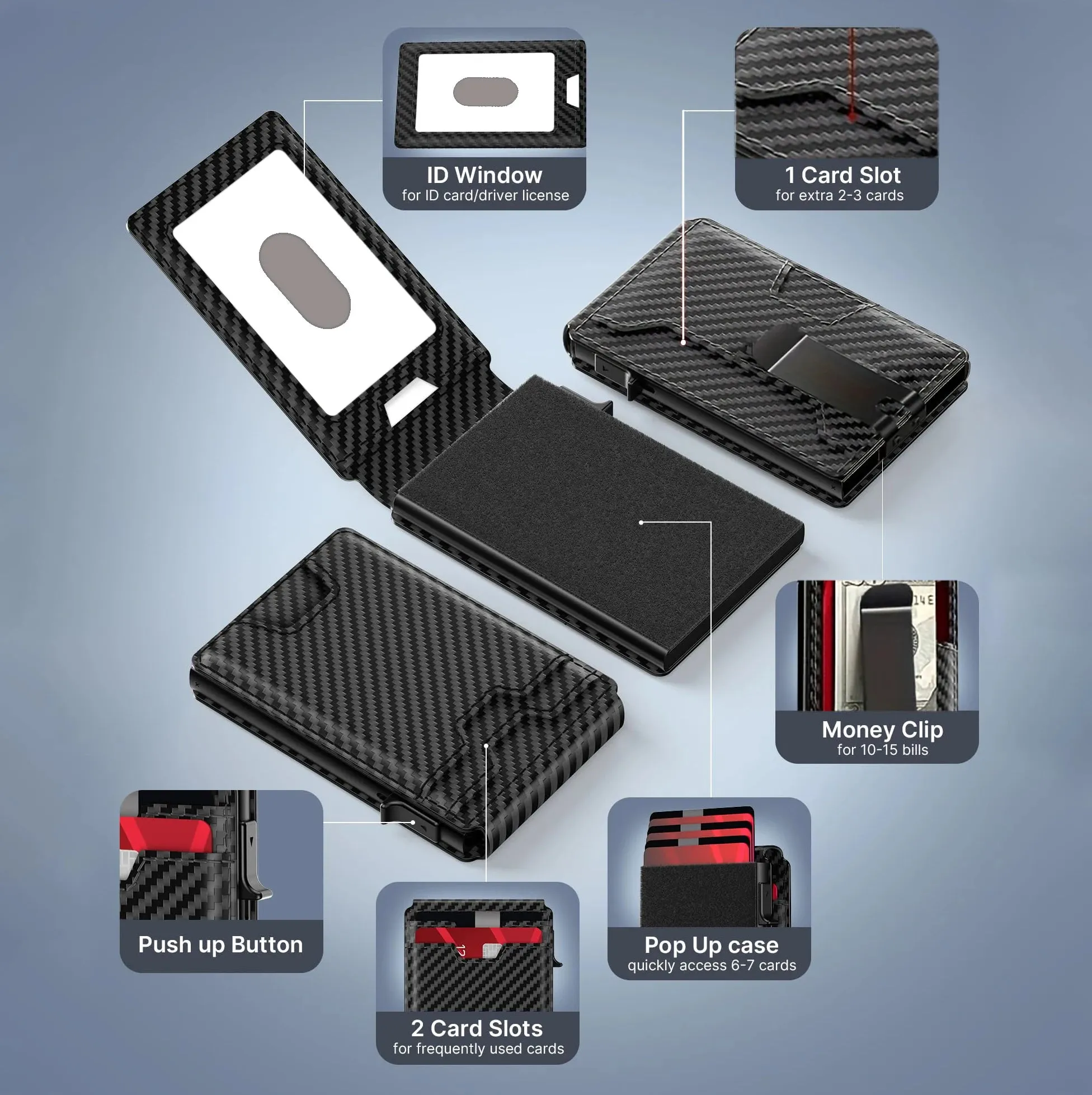 TANGMO Smart Wallet with RFID Blocking and Card Pop Up