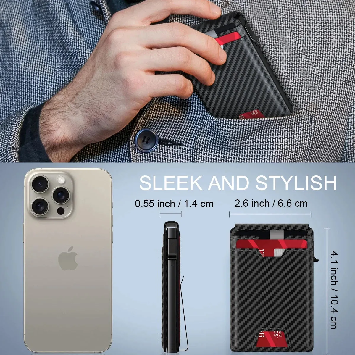 TANGMO Smart Wallet with RFID Blocking and Card Pop Up