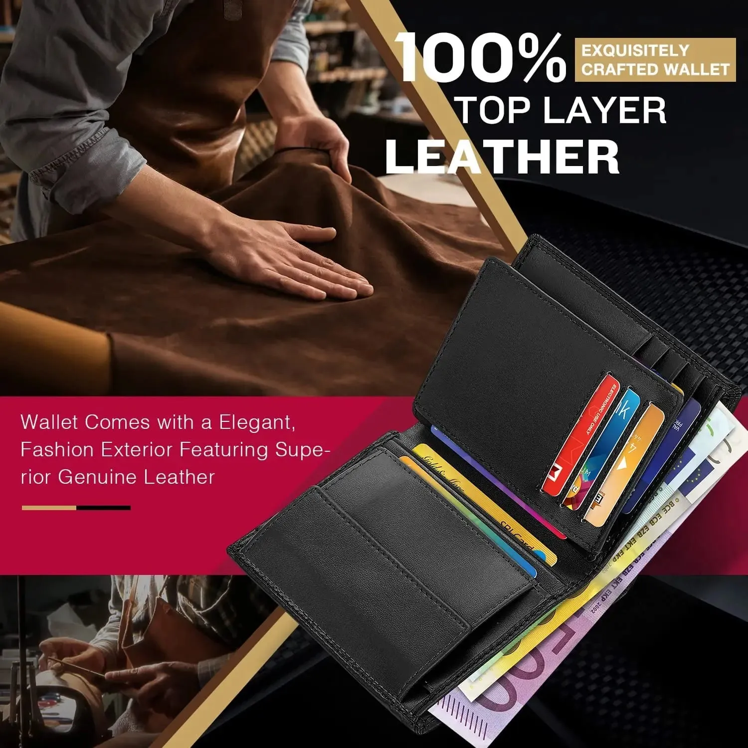 TEEHON Genuine Leather Smart Wallet with RFID Blocking