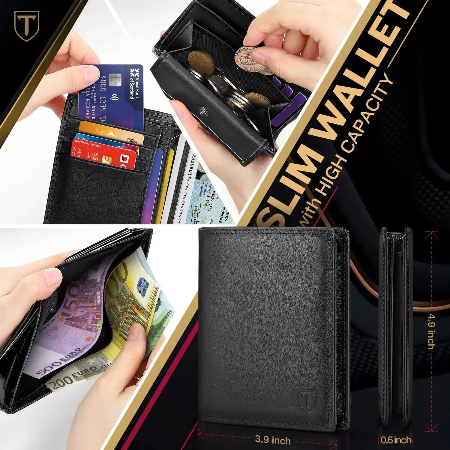 TEEHON Genuine Leather Smart Wallet with RFID Blocking