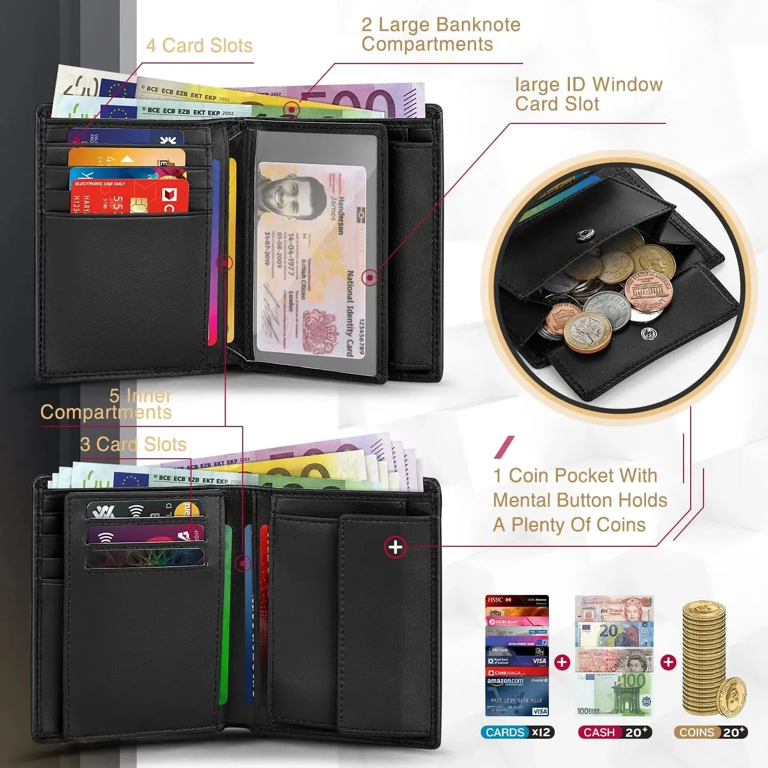 TEEHON Genuine Leather Smart Wallet with RFID Blocking