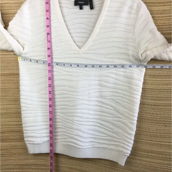 Theory V Neck Pullover Sweater Plush Zebra Wool Blend In Ivory Size S