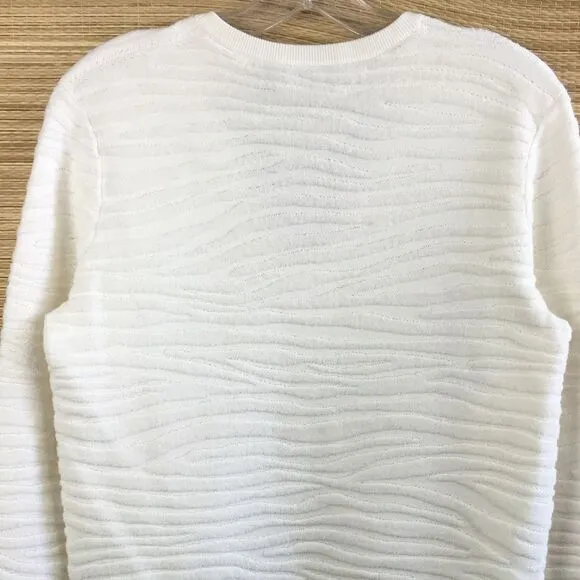 Theory V Neck Pullover Sweater Plush Zebra Wool Blend In Ivory Size S