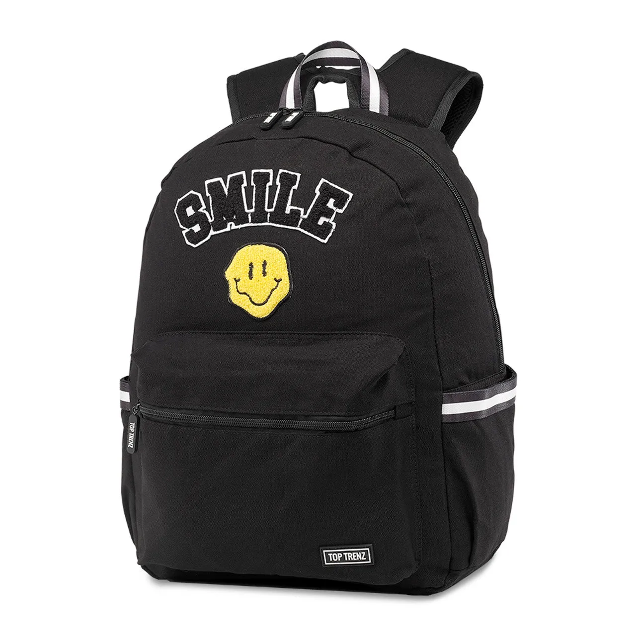 Top Trenz - Tweens - Black Smile Canvas Backpack with Patches