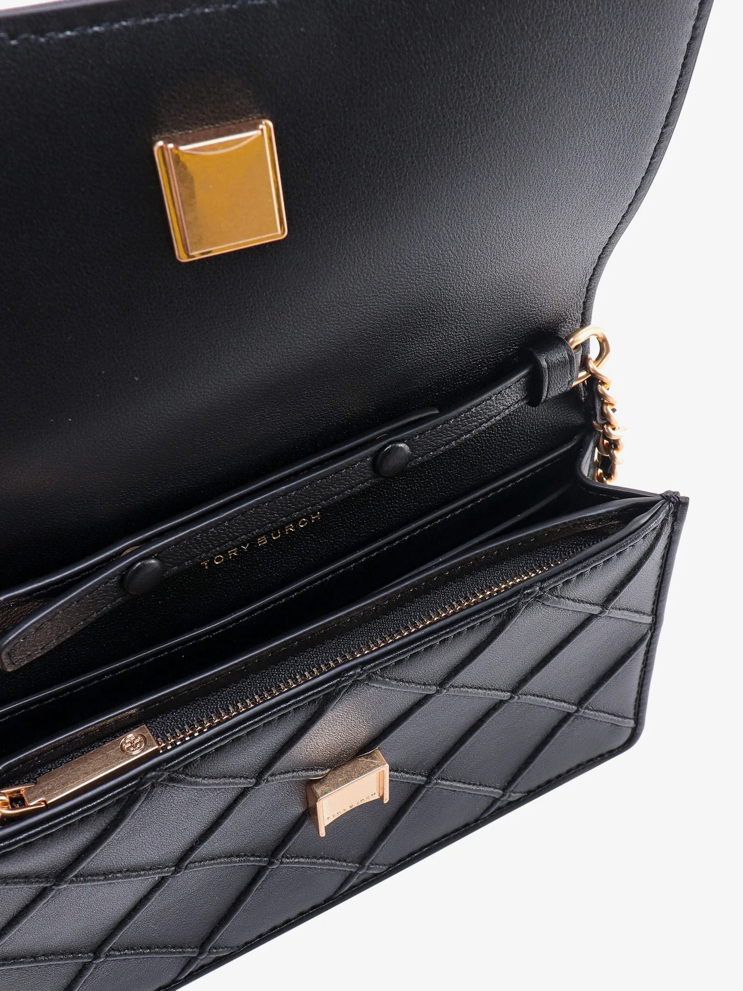 Tory Burch Stitched Leather Shoulder Bag With Embossed Logo