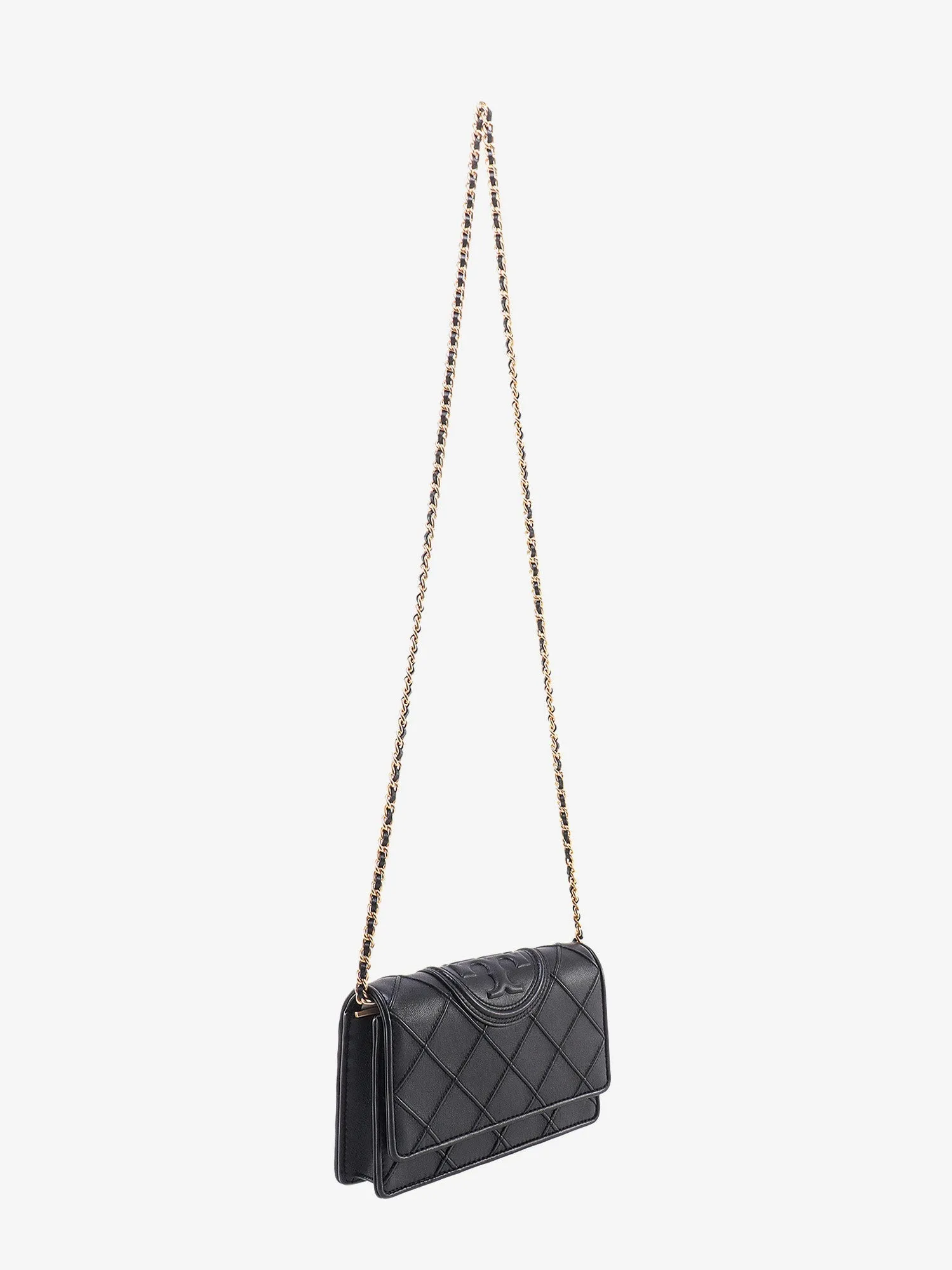 Tory Burch Stitched Leather Shoulder Bag With Embossed Logo
