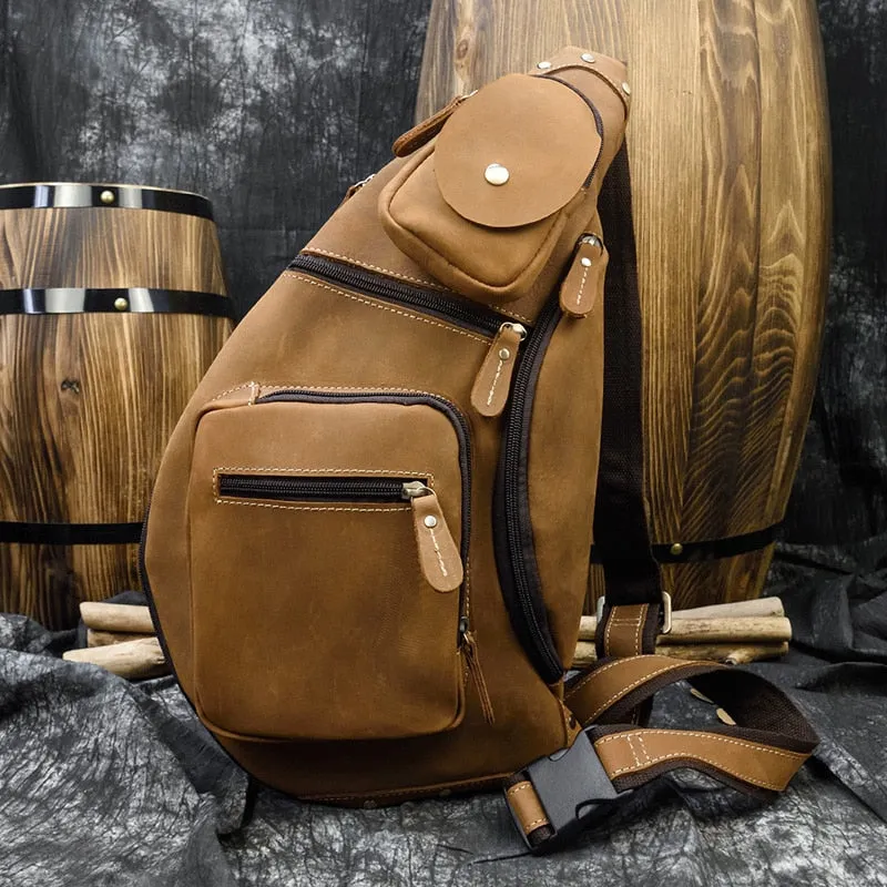 Trailblazer Leather Single Strap Pack Crossbody Bag Sling Bag - Brown