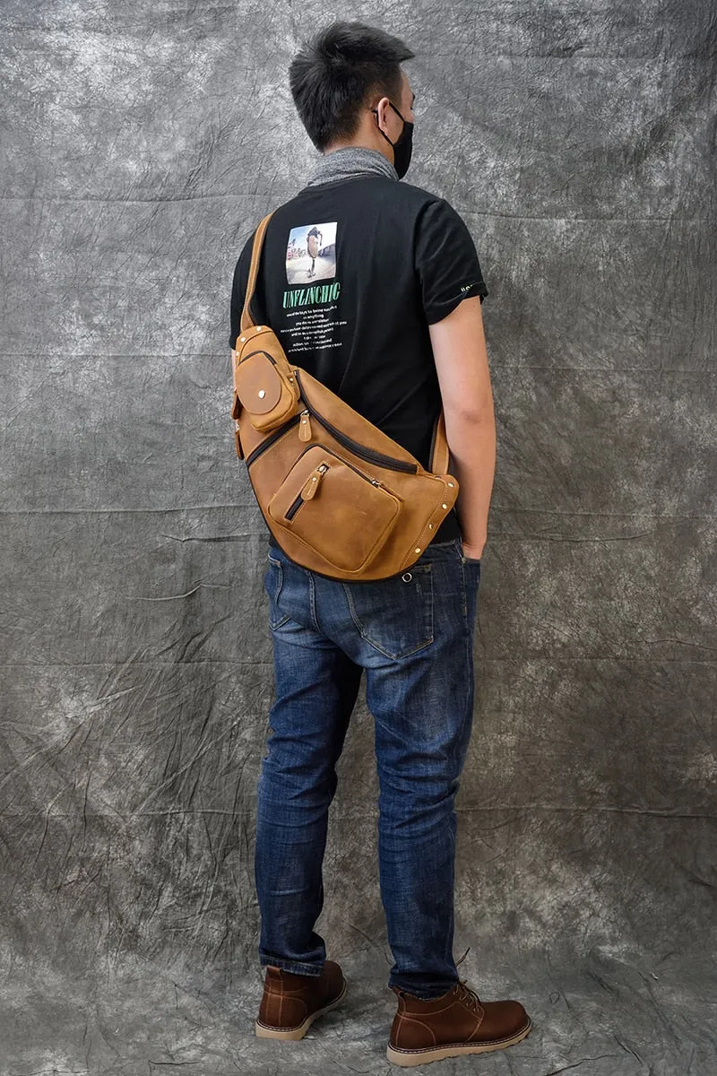 Trailblazer Leather Single Strap Pack Crossbody Bag Sling Bag - Brown