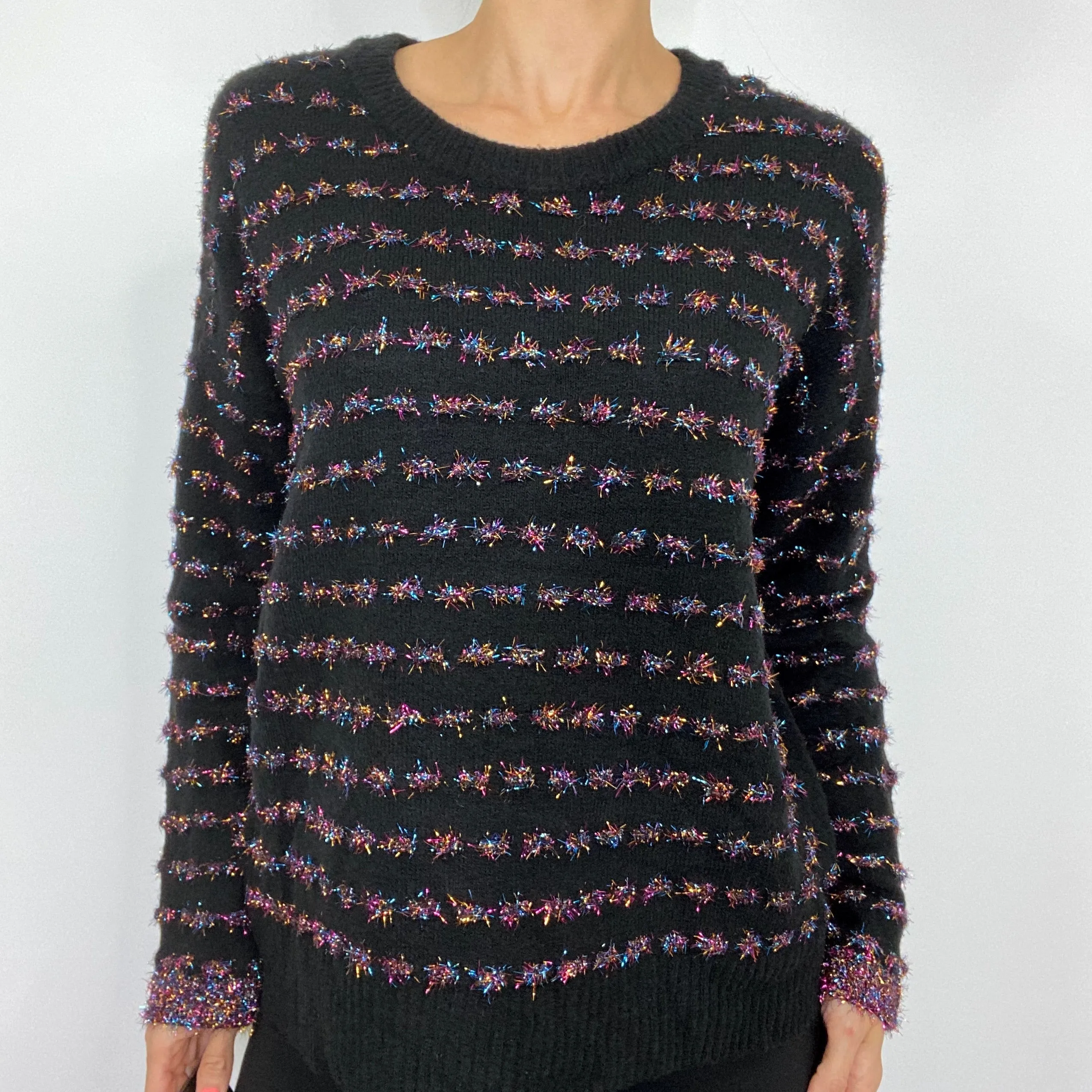 Tribekka 44 Black Rainbow Tinsel Pom Sweater