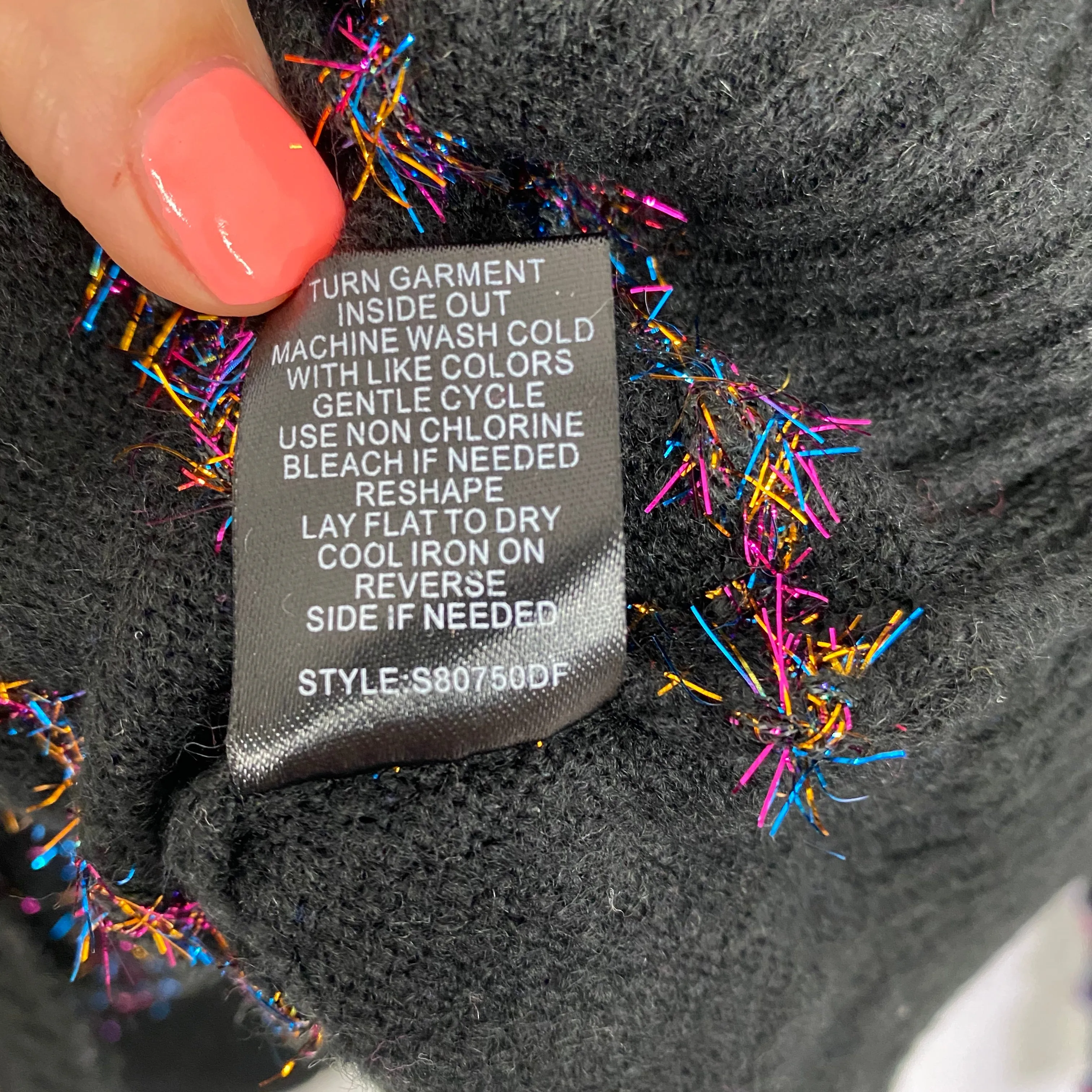 Tribekka 44 Black Rainbow Tinsel Pom Sweater