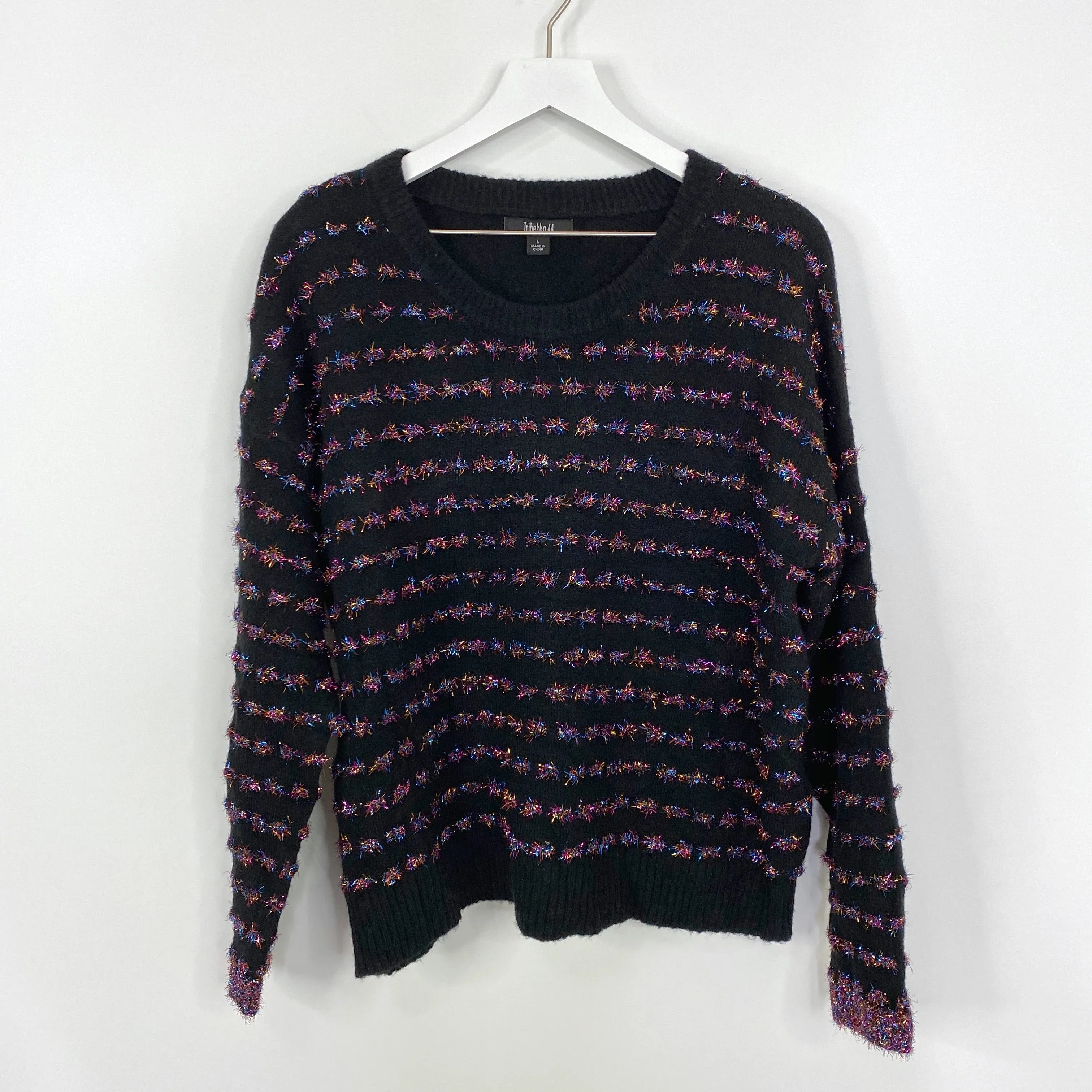 Tribekka 44 Black Rainbow Tinsel Pom Sweater