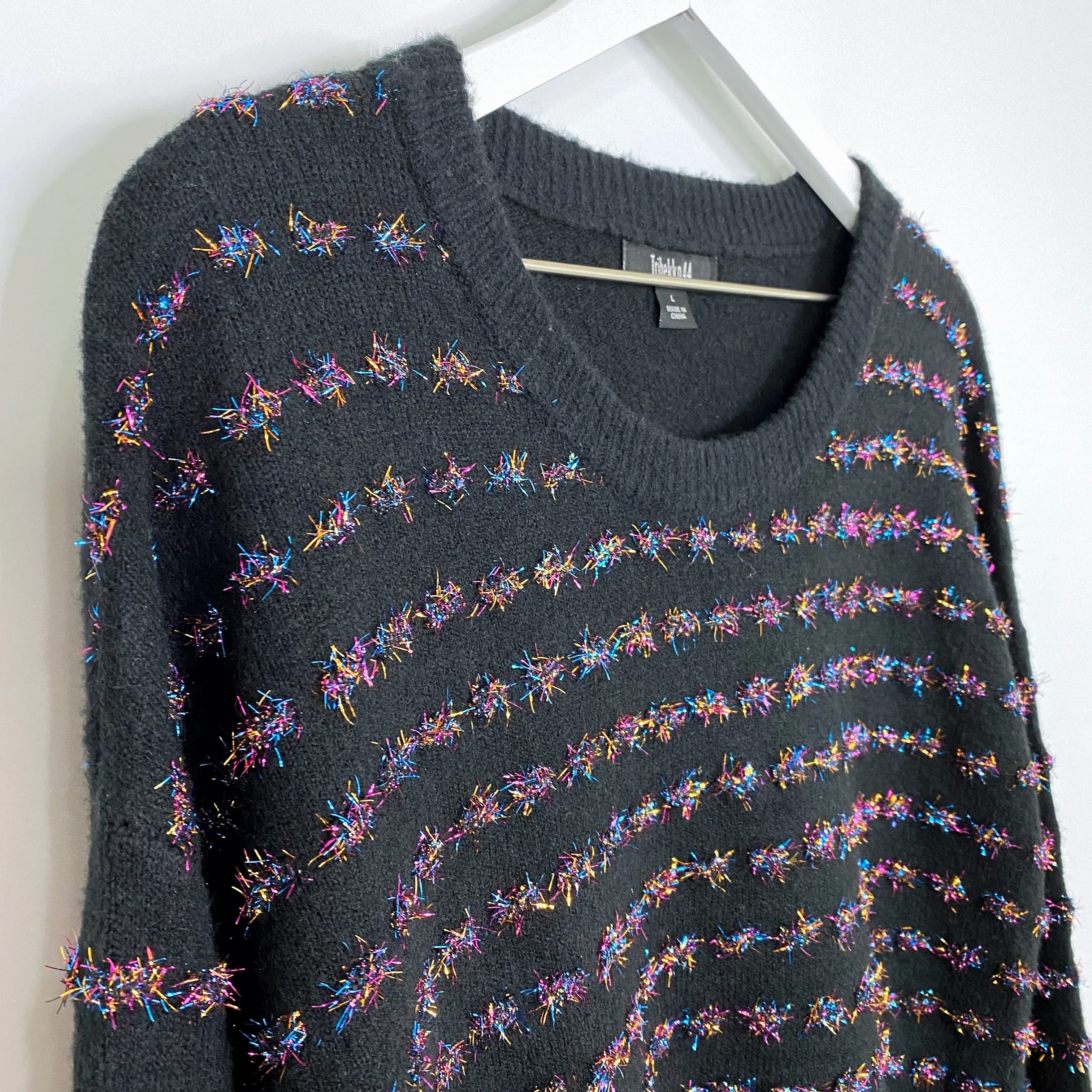 Tribekka 44 Black Rainbow Tinsel Pom Sweater