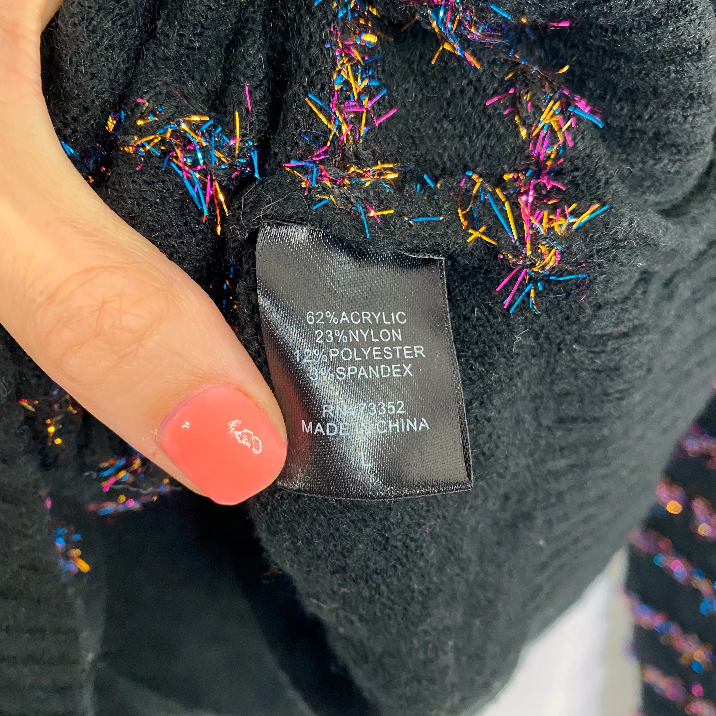 Tribekka 44 Black Rainbow Tinsel Pom Sweater