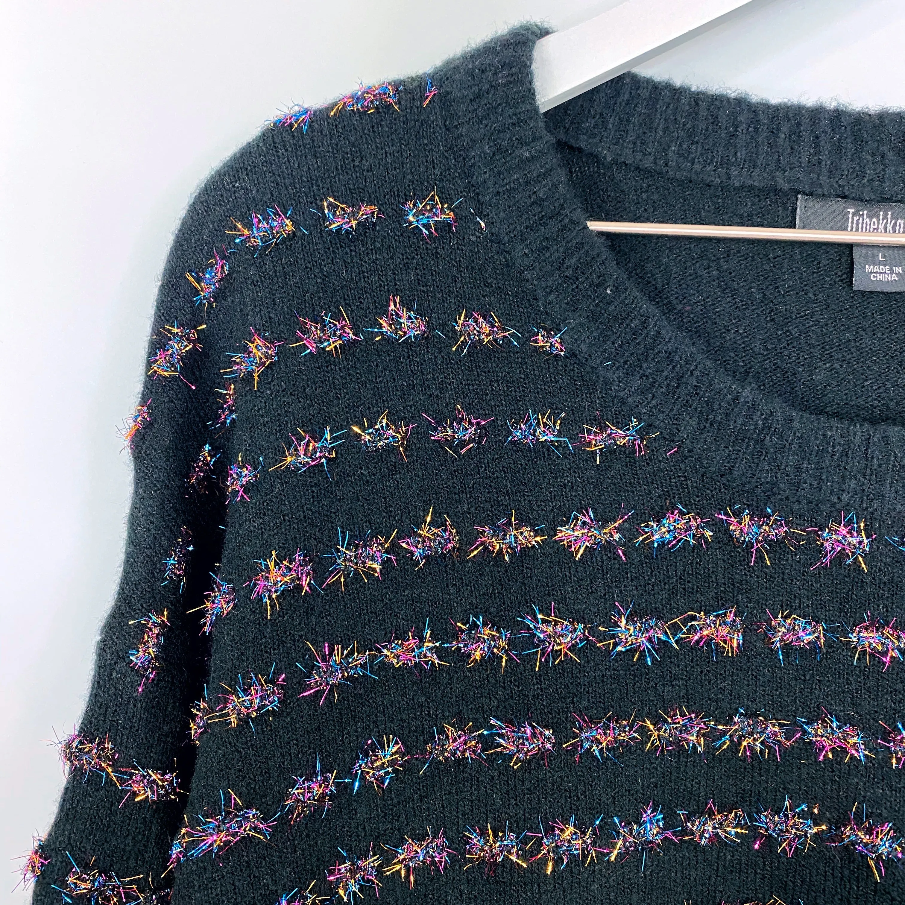 Tribekka 44 Black Rainbow Tinsel Pom Sweater