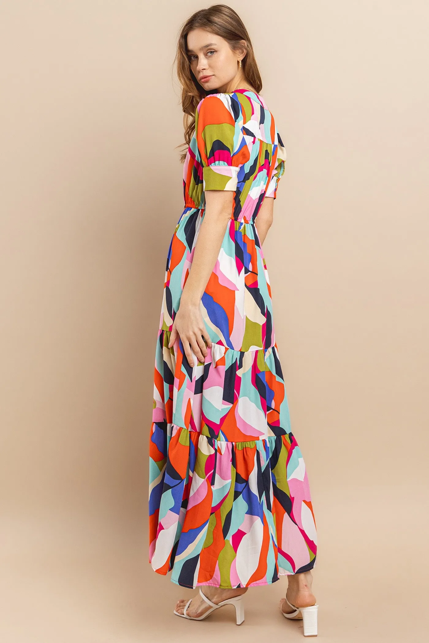 V-neck multicolor button down maxi