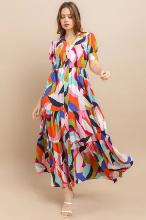V-neck multicolor button down maxi