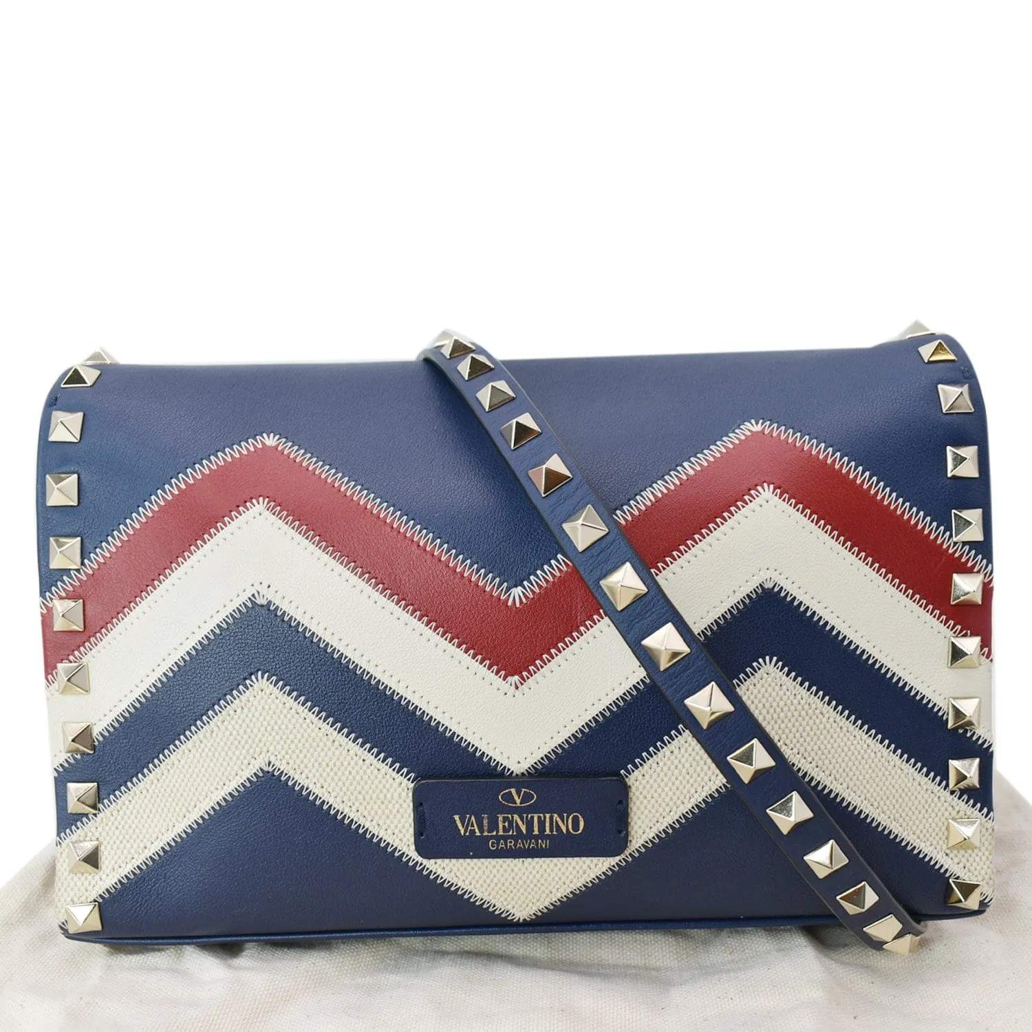 VALENTINO Garavani Rockstud Chevron Print Leather Crossbody Bag Multicolor