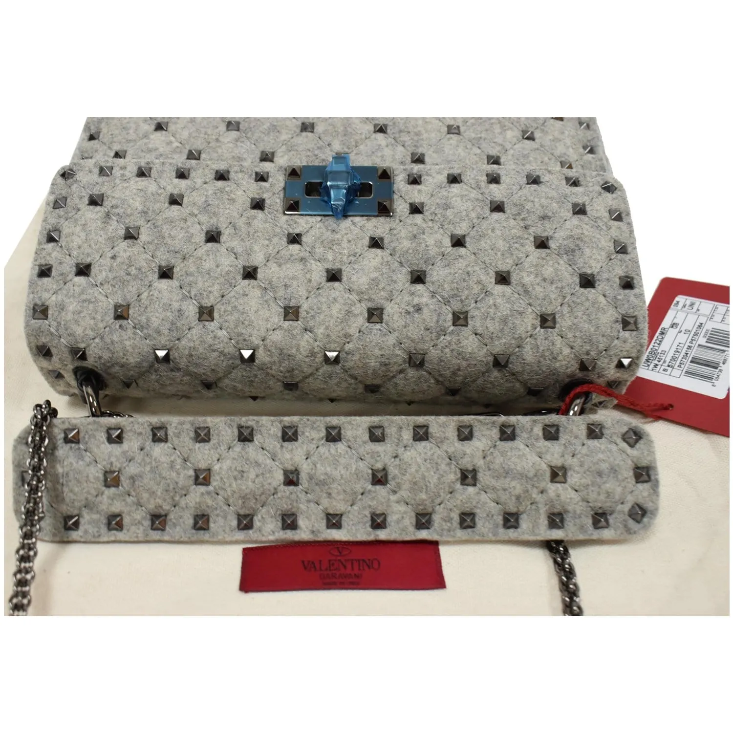 Valentino	Garavani Rockstud Spike Chain Canvas Crossbody Bag Grey