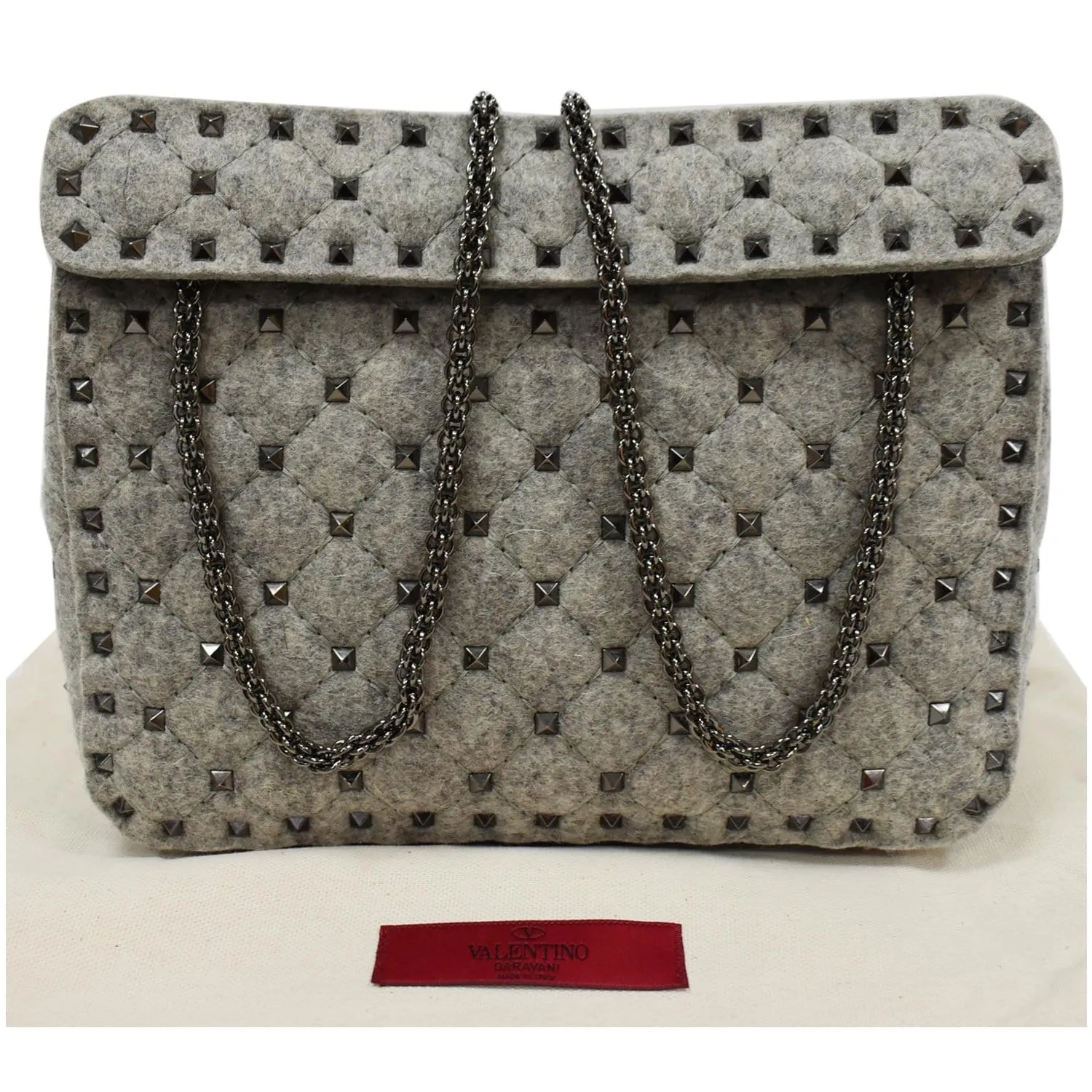 Valentino	Garavani Rockstud Spike Chain Canvas Crossbody Bag Grey