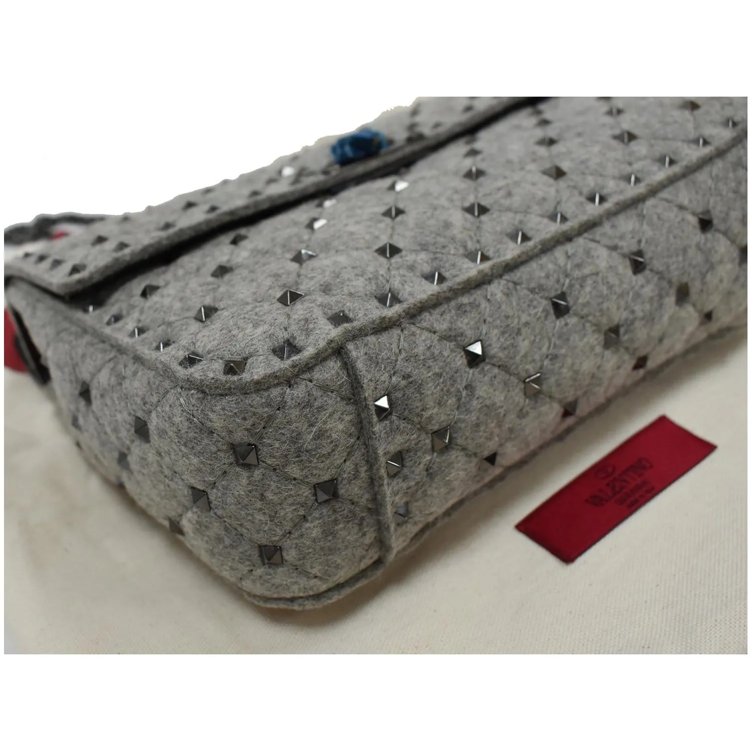Valentino	Garavani Rockstud Spike Chain Canvas Crossbody Bag Grey