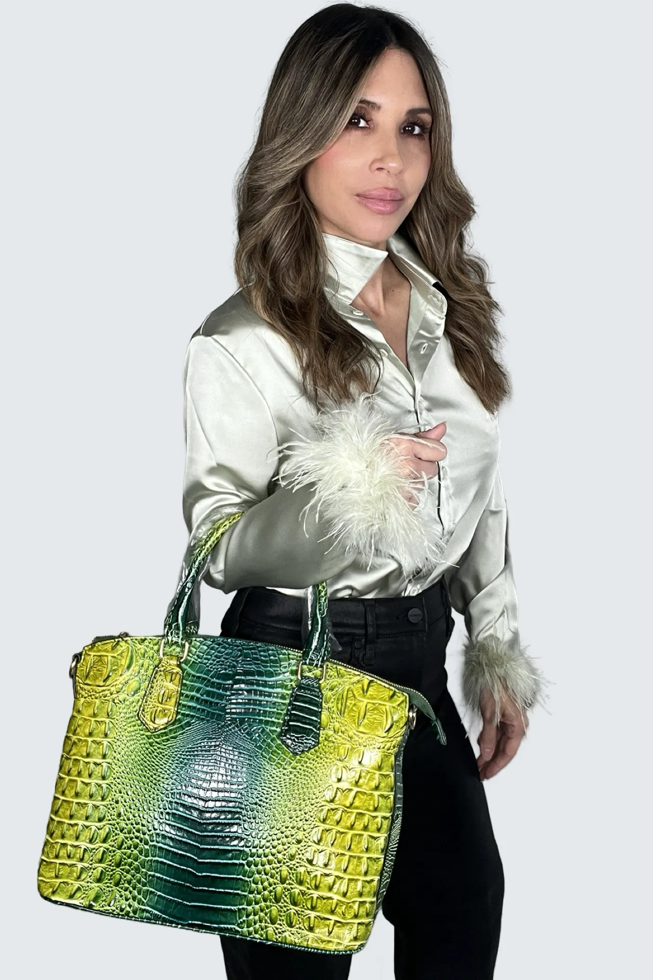 Vegan Leather Crocodile Print Handbag