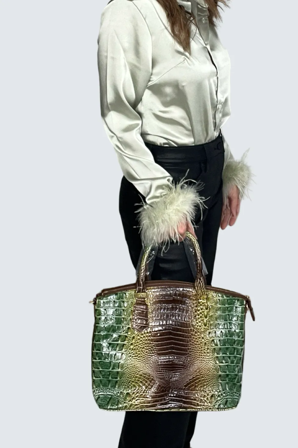 Vegan Leather Crocodile Print Handbag