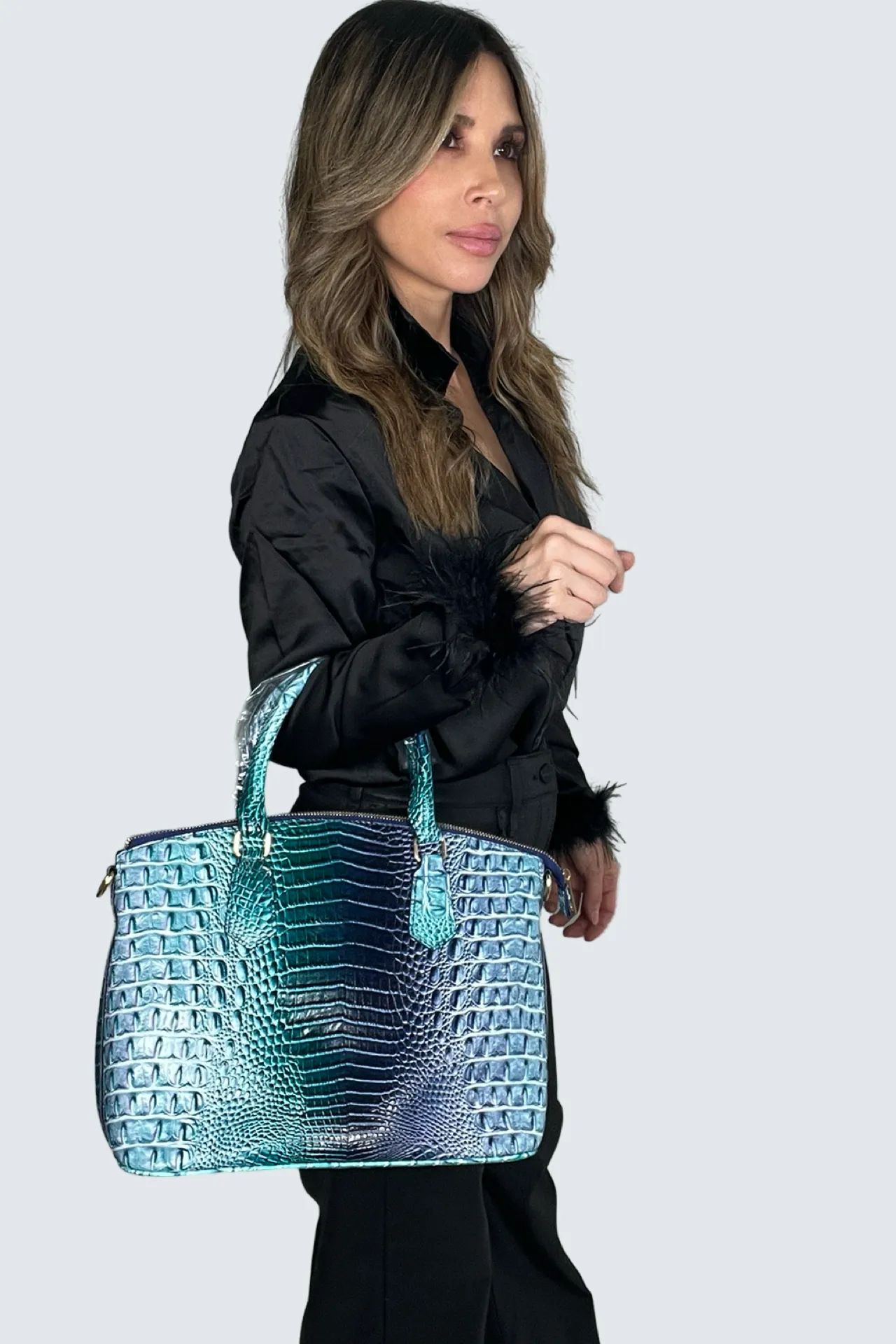 Vegan Leather Crocodile Print Handbag