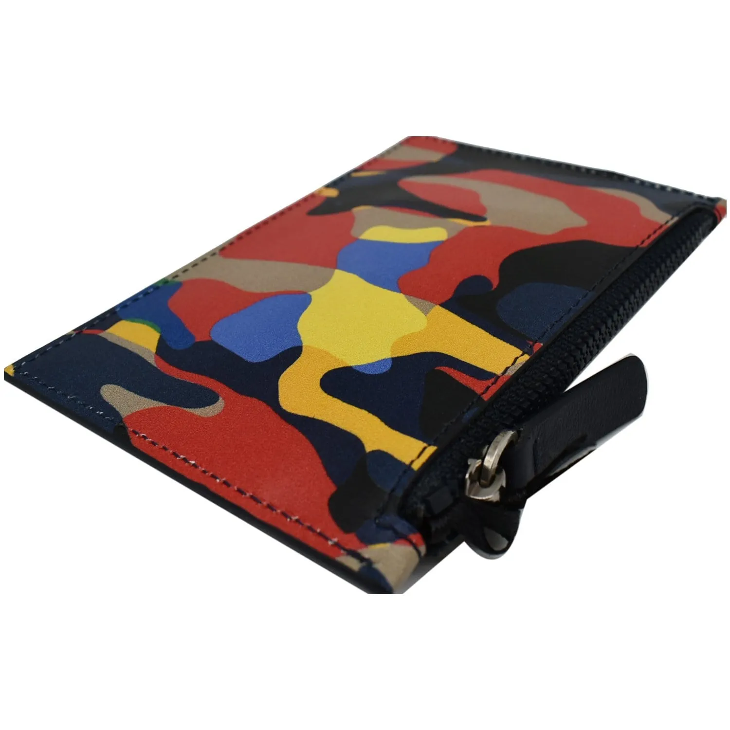 VERSACE Camo Leather Zip Key Pouch Multicolor