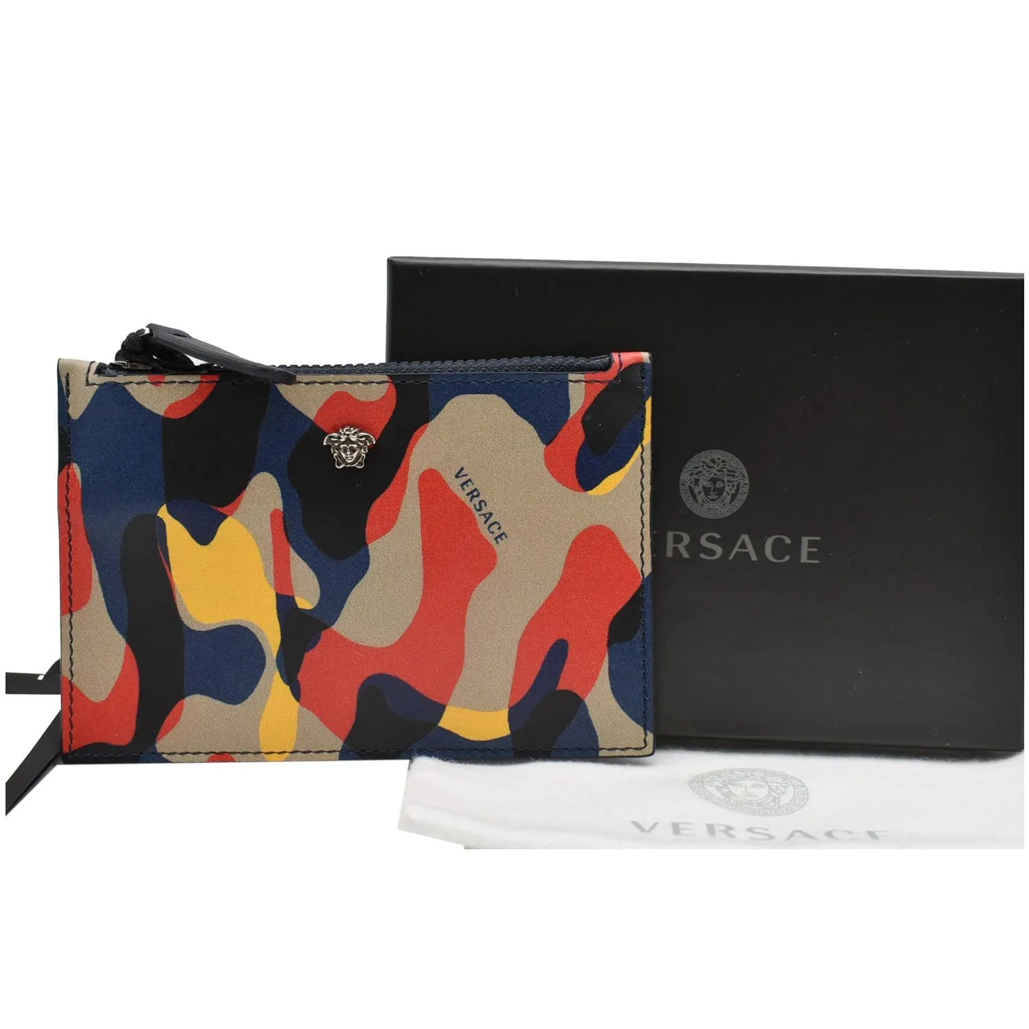 VERSACE Camo Leather Zip Key Pouch Multicolor