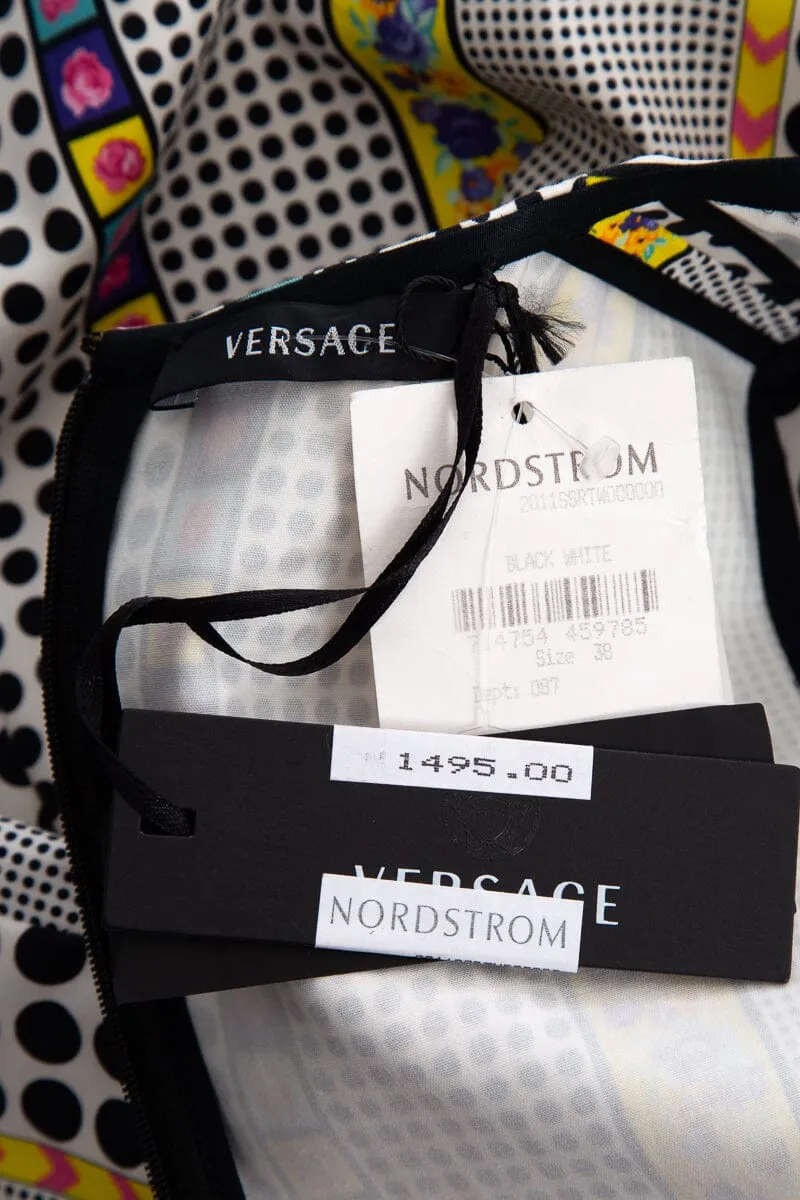 Versace Multicolor Sleeveless Floral & Polka Dot Printed Dress SZ 38 NWT