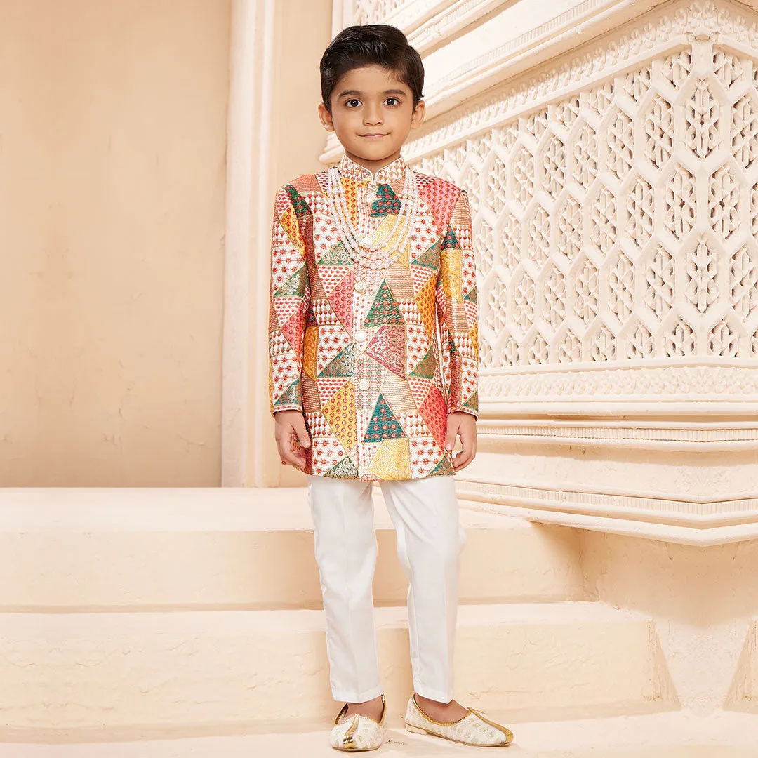 Vibrant Multicolor Delight - Kids' Kurta Set with White Pyjama