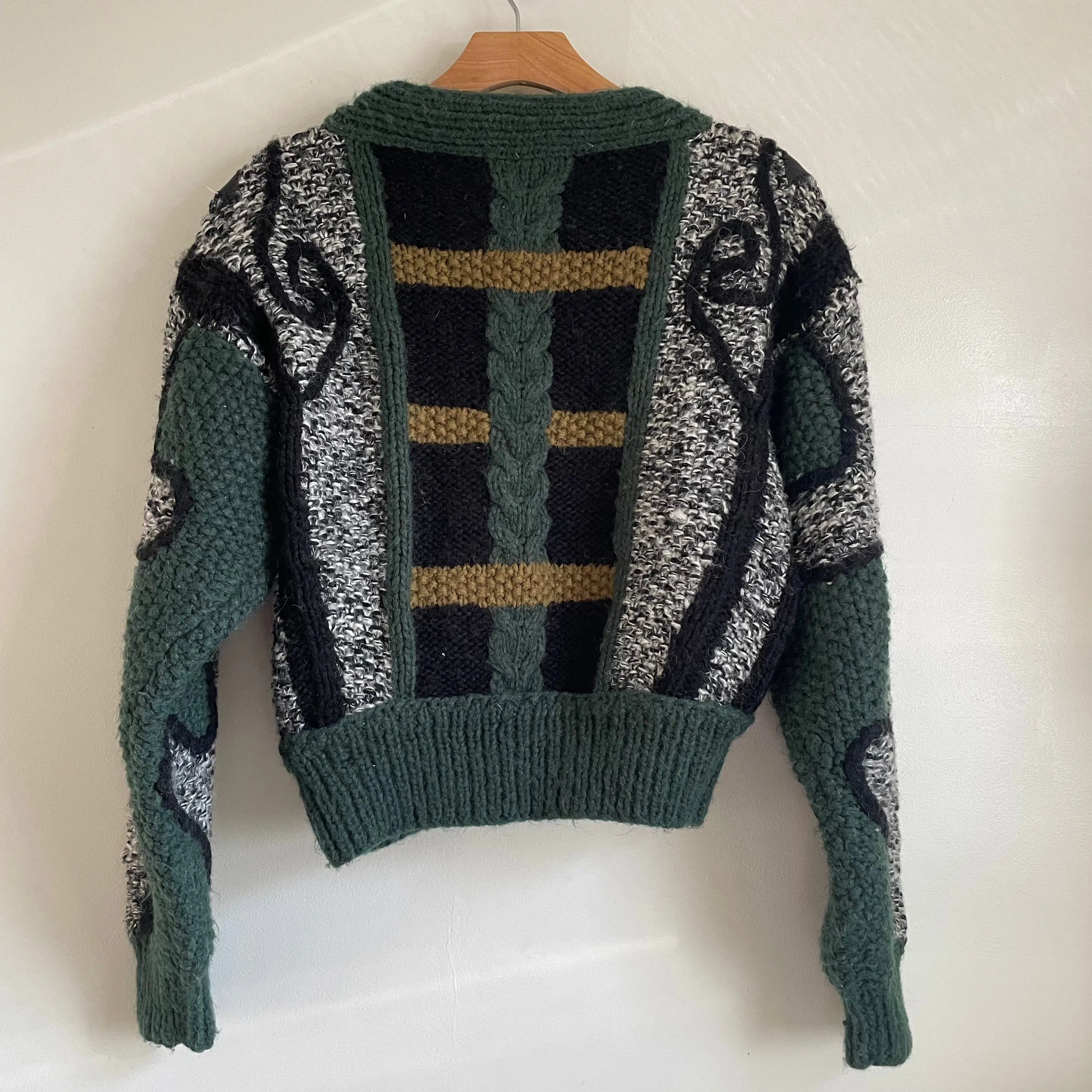 Vintage 1980s NOVO Mohair Wool Cardigan Sweater with Faux Leather Details // Size Small