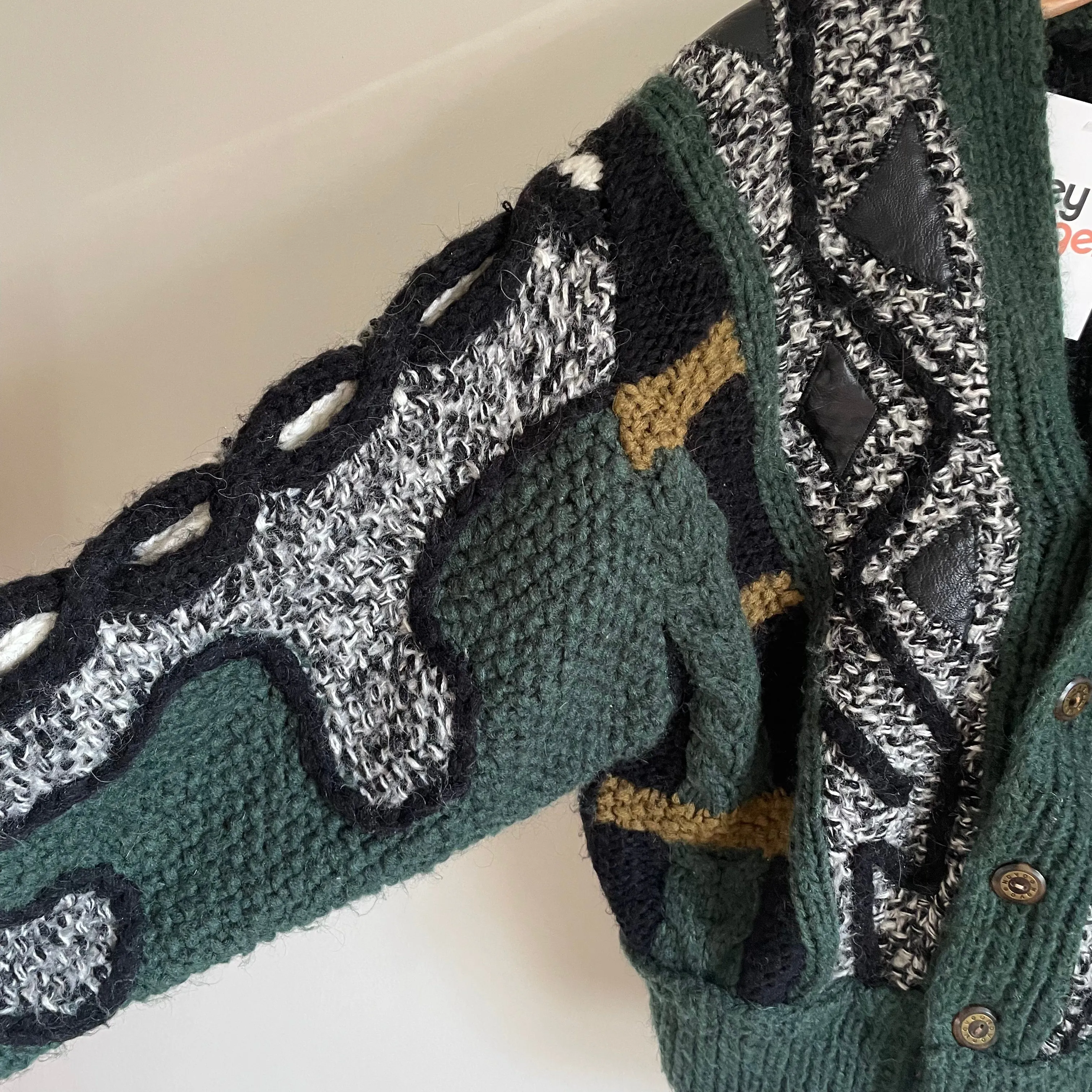 Vintage 1980s NOVO Mohair Wool Cardigan Sweater with Faux Leather Details // Size Small