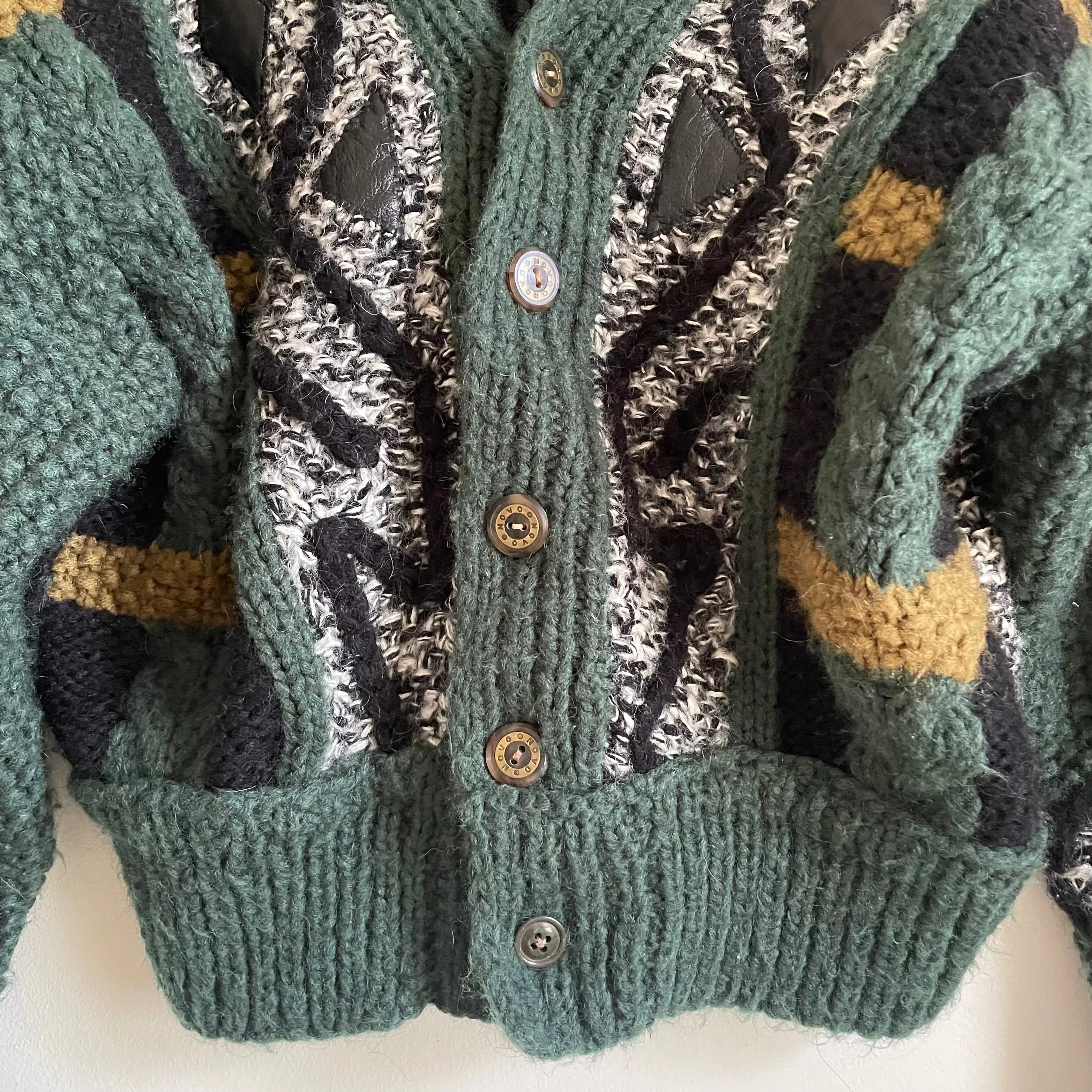 Vintage 1980s NOVO Mohair Wool Cardigan Sweater with Faux Leather Details // Size Small
