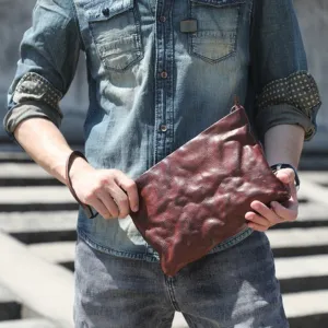 Vintage Distressed Leather Wristlet Crossbody Bag Clutch Bag - One Size