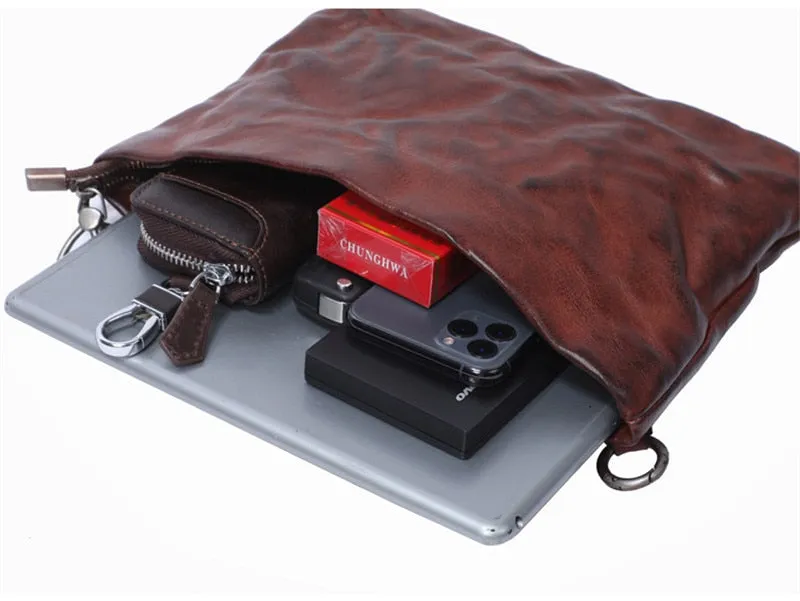 Vintage Distressed Leather Wristlet Crossbody Bag Clutch Bag - One Size